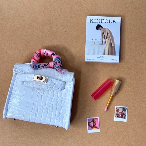 Fashion Doll White Handbag Mini Bag Croco Gift Turnlock Purse Book FR Designer - Picture 1 of 6